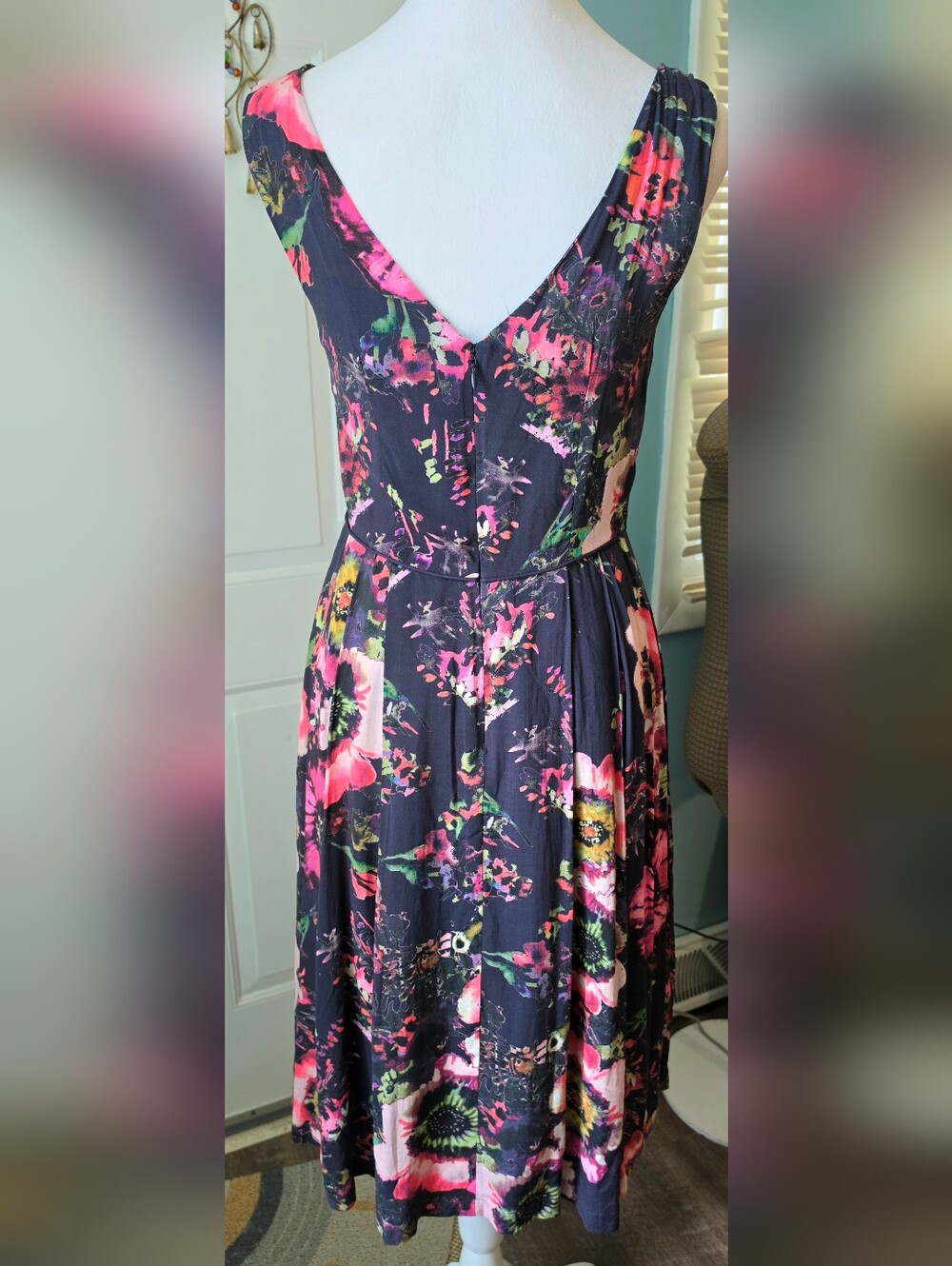 Monsoon UK Hatty Heritage Print Fit & Flare Dress Womens 4 Black & Multi Floral - Picture 4 of 14